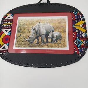 Colorful Rhino Art in Black Frame